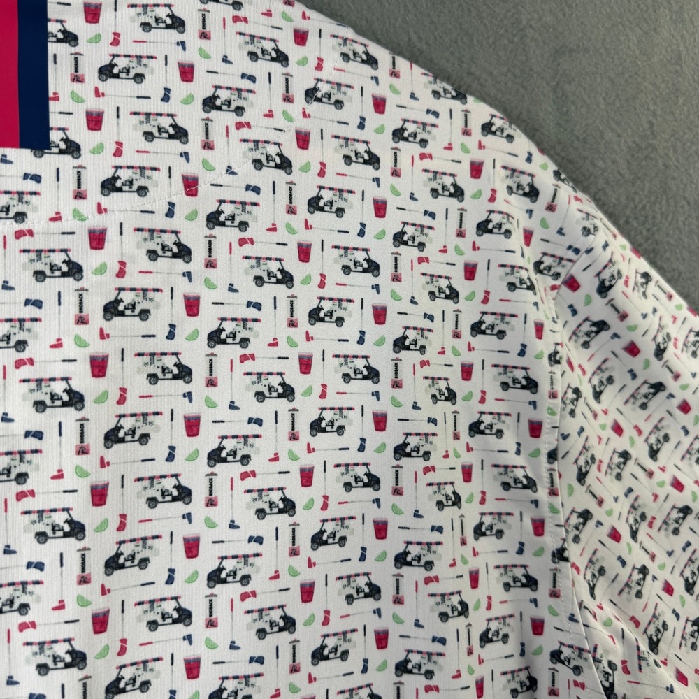 Rhoback Mens Small White Golf Cart Cocktail Print Performance Polo Shirt - Picture 7 of 9